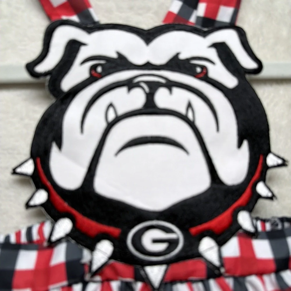 Georgia Bulldogs UGA Baby Bubble Romper Girls Simply Scarlett Smocks Gingham